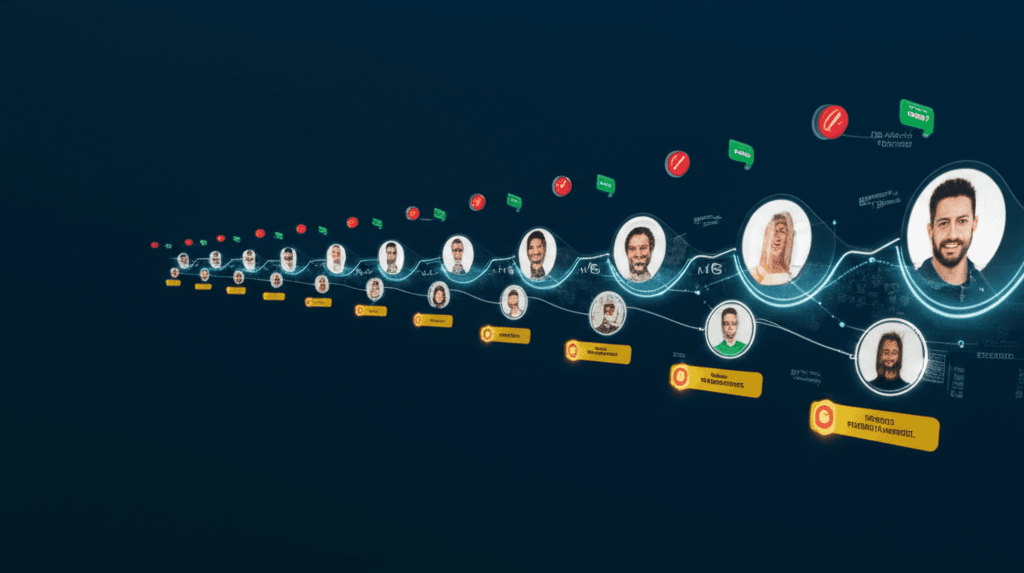 Sales pipeline dashboard with LinkedIn profiles flowing into verified contacts